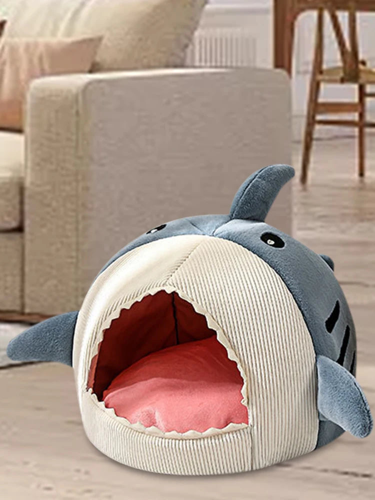 Legowisko dla Kota Rekin - Miękka Pluszowa Budka z Poduszką