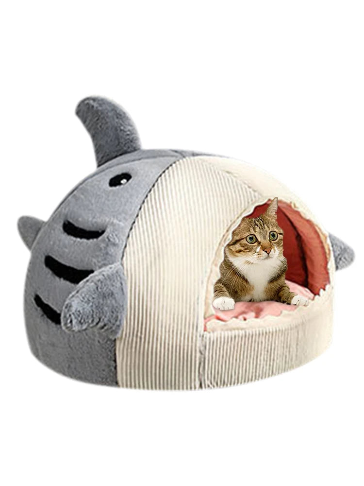 Legowisko dla Kota Rekin - Miękka Pluszowa Budka z Poduszką