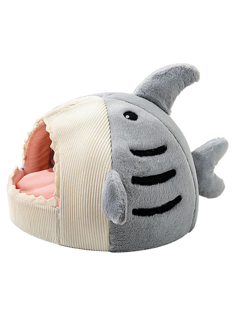 Legowisko dla Kota Rekin - Miękka Pluszowa Budka z Poduszką