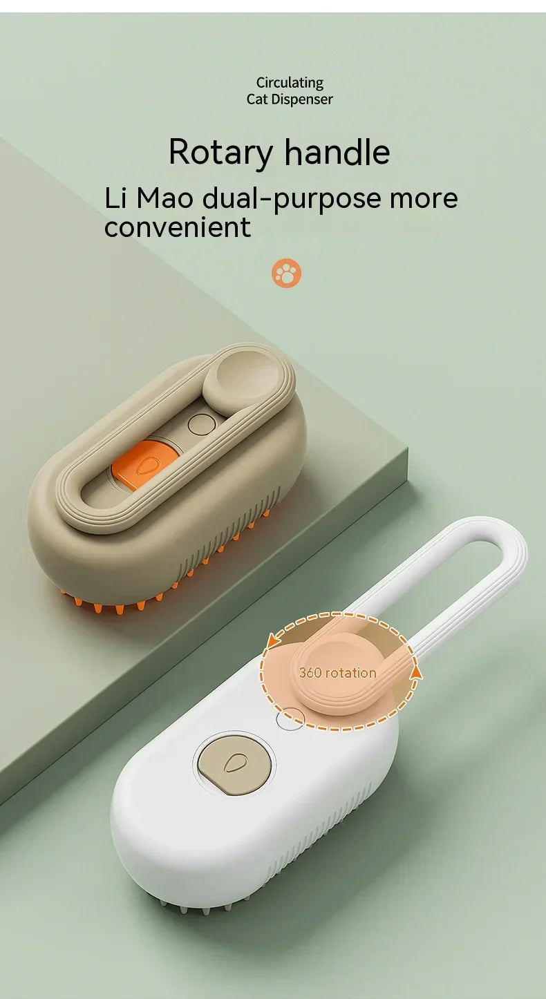 Elektryczna Szczotka Parowa 3w1 dla Psa i Kota - Spray, Masaż i Pielęgnacja