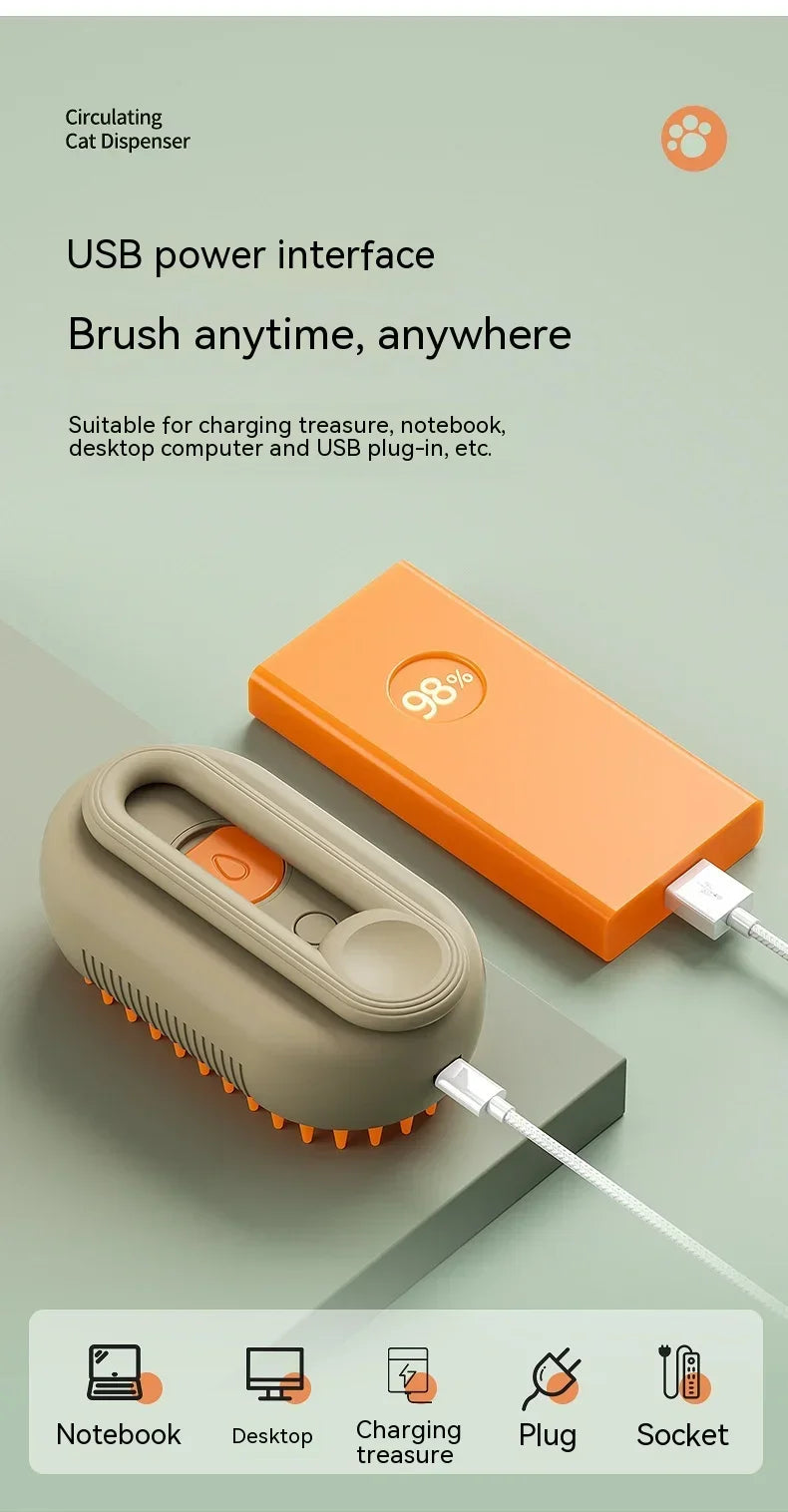 Elektryczna Szczotka Parowa 3w1 dla Psa i Kota - Spray, Masaż i Pielęgnacja