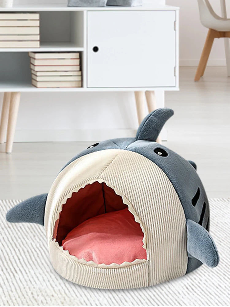 Legowisko dla Kota Rekin - Miękka Pluszowa Budka z Poduszką