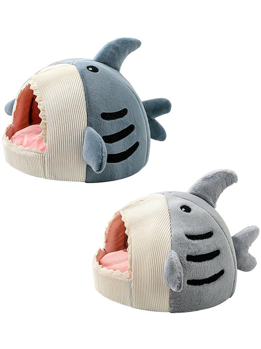 Legowisko dla Kota Rekin - Miękka Pluszowa Budka z Poduszką